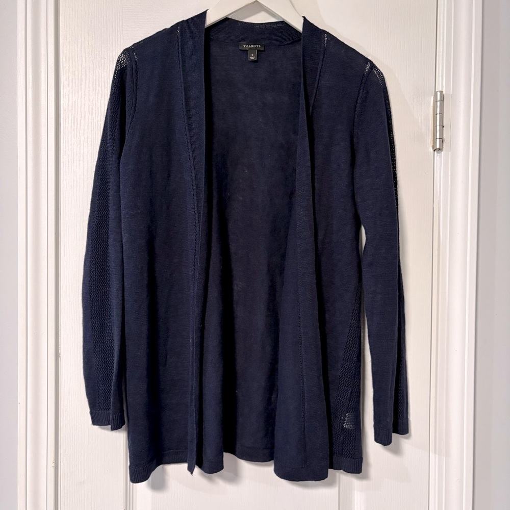 Navy Blue Open Front Cardigan Talbots linen cardigan